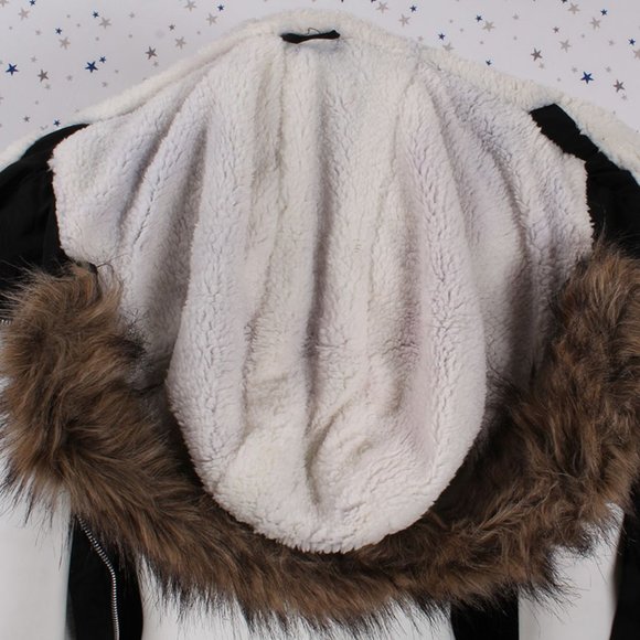 Black Faux Fur Hooded Sherpa Fur Lined Jacket - Picture 5 of 14